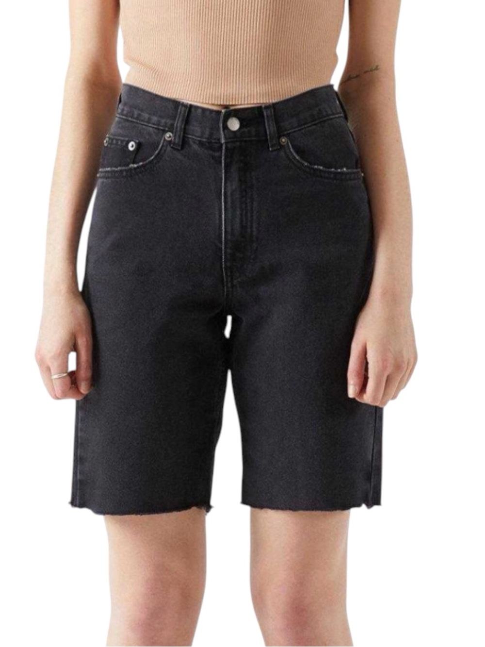 Dr. Denim Charcoal Black Echo High Waist Raw Hem Denim Shorts (25)